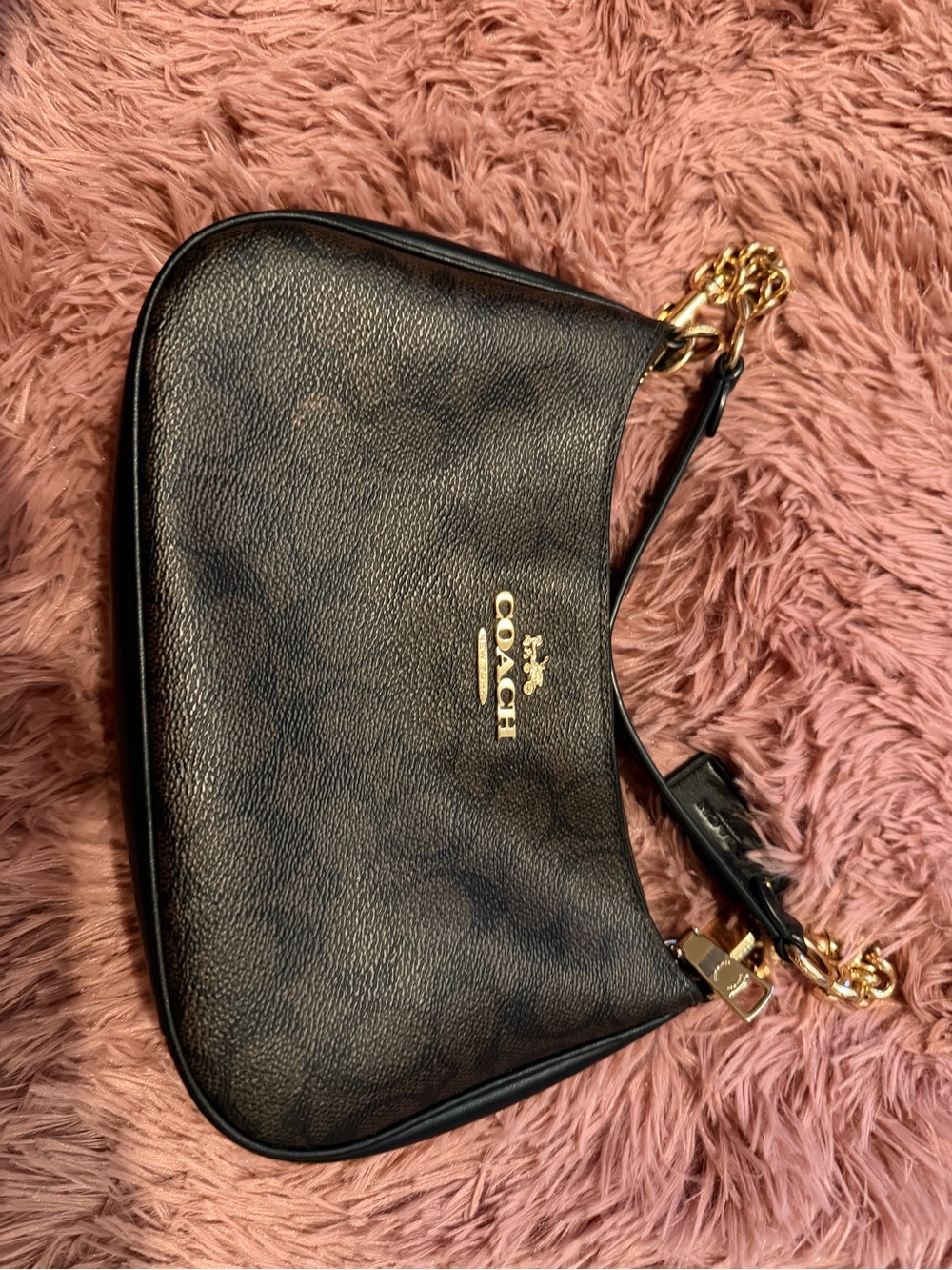 Coach Black Pebbled Leather Shoulder Bag with Gold Accents